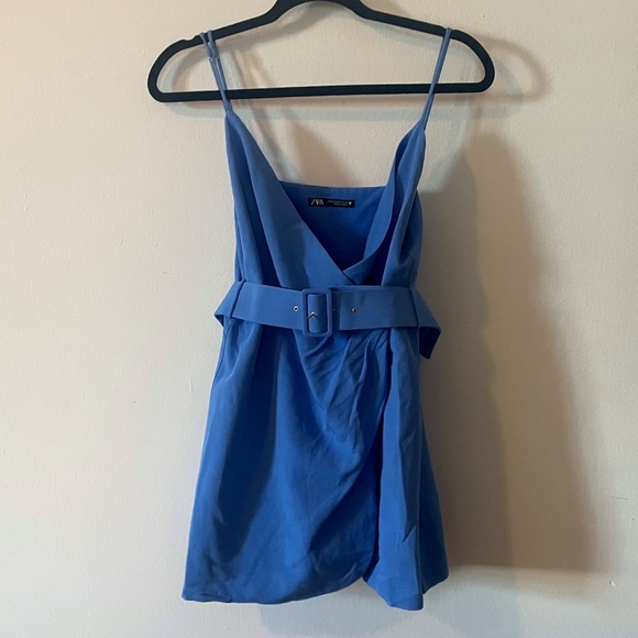 Cornflower blue Zara Wrap Mini Dress with Belt, sz M - Picture 1 of 2